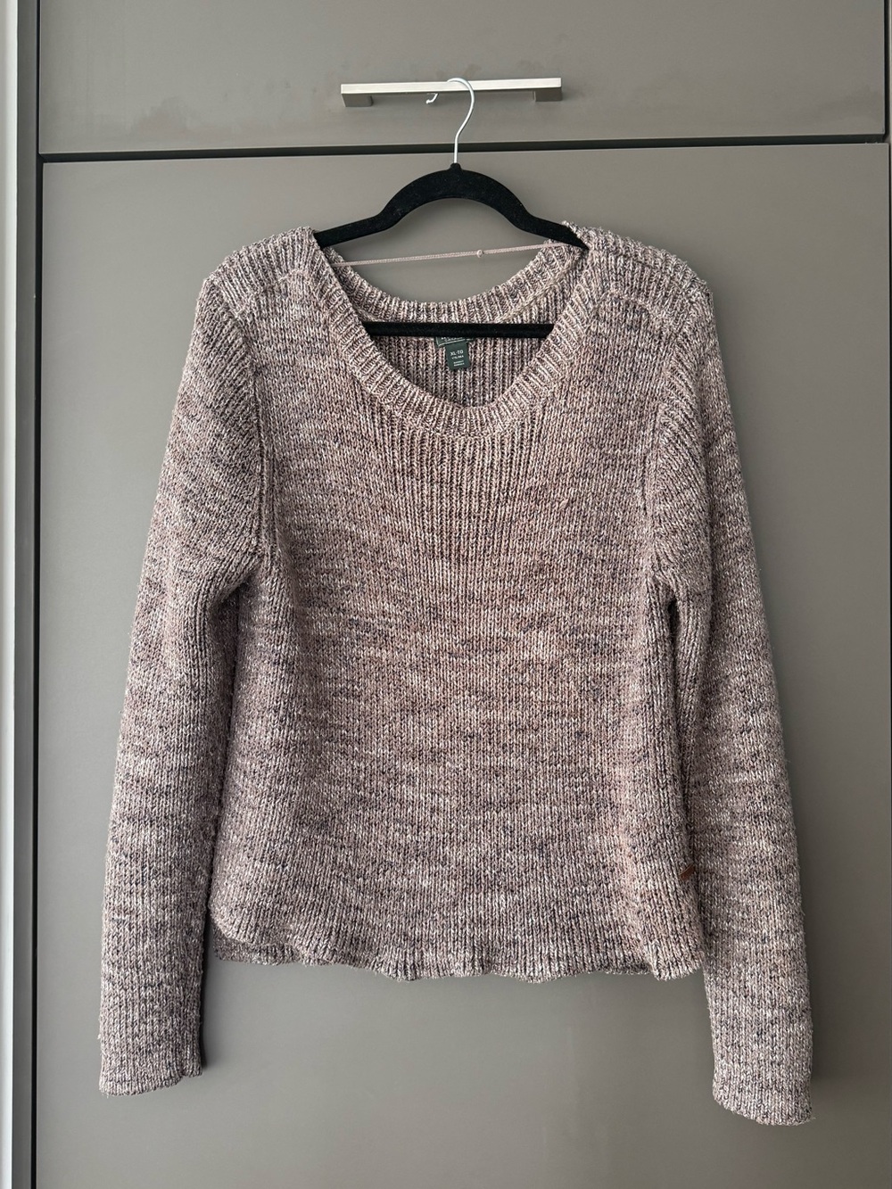 Thick Knit Roots V-Neck Knit Sweater in Heathered Taupe/Brown XL Oversized Knit